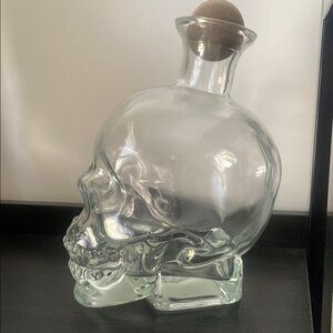 Clear Glass Skull Decanter with Silver Stopper - Decorative Home Accent